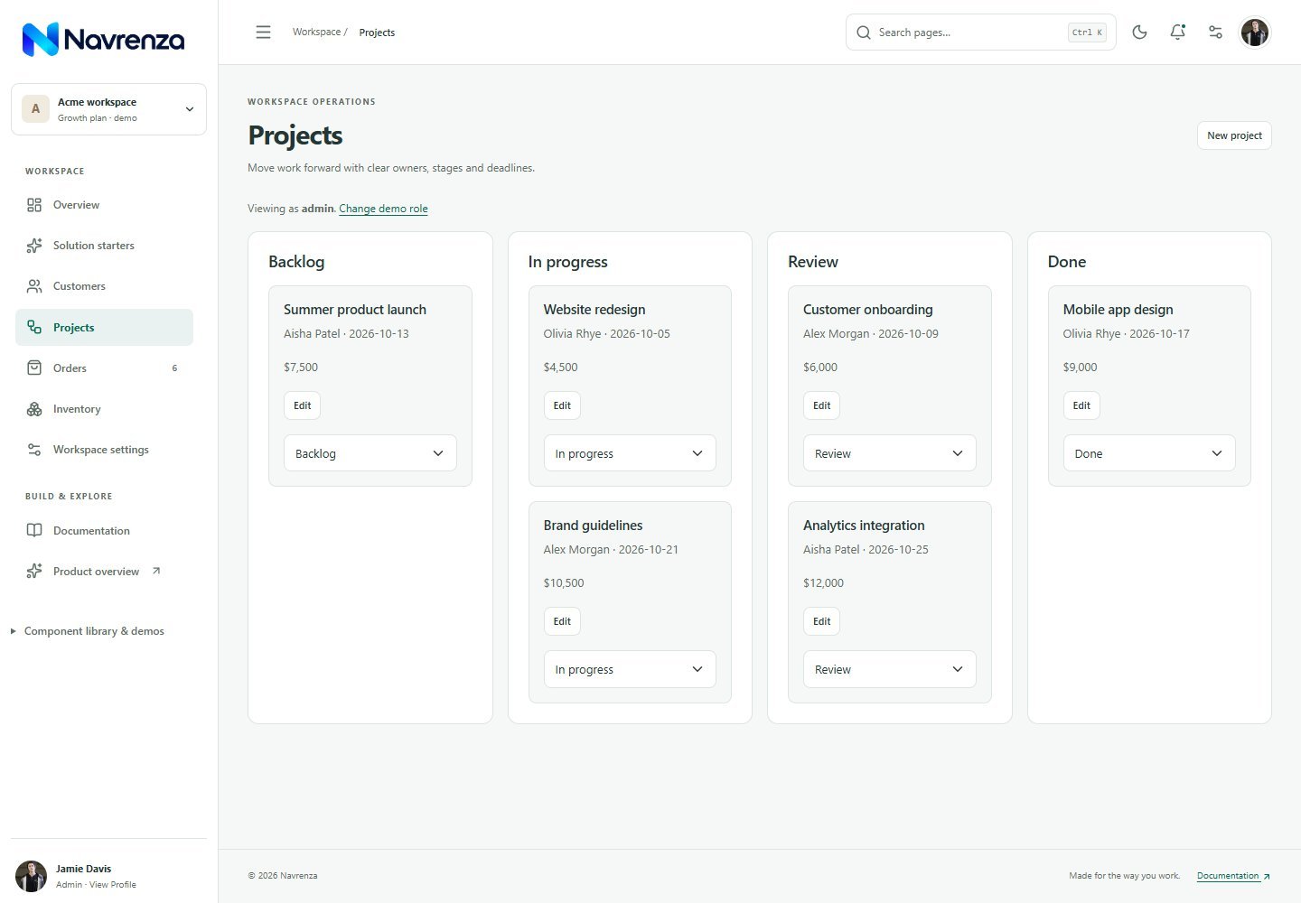Keep projects moving page preview